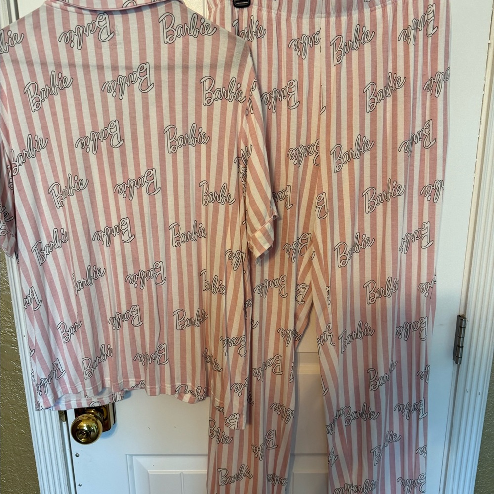 Barbie Pink and White Striped Pajama Set